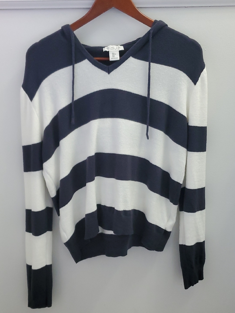 Rachel Zoe Hooded Striped Top Size Large Blue & White